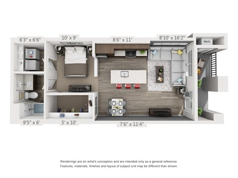 Floor plan for studio, 1 bath, 705 sqft